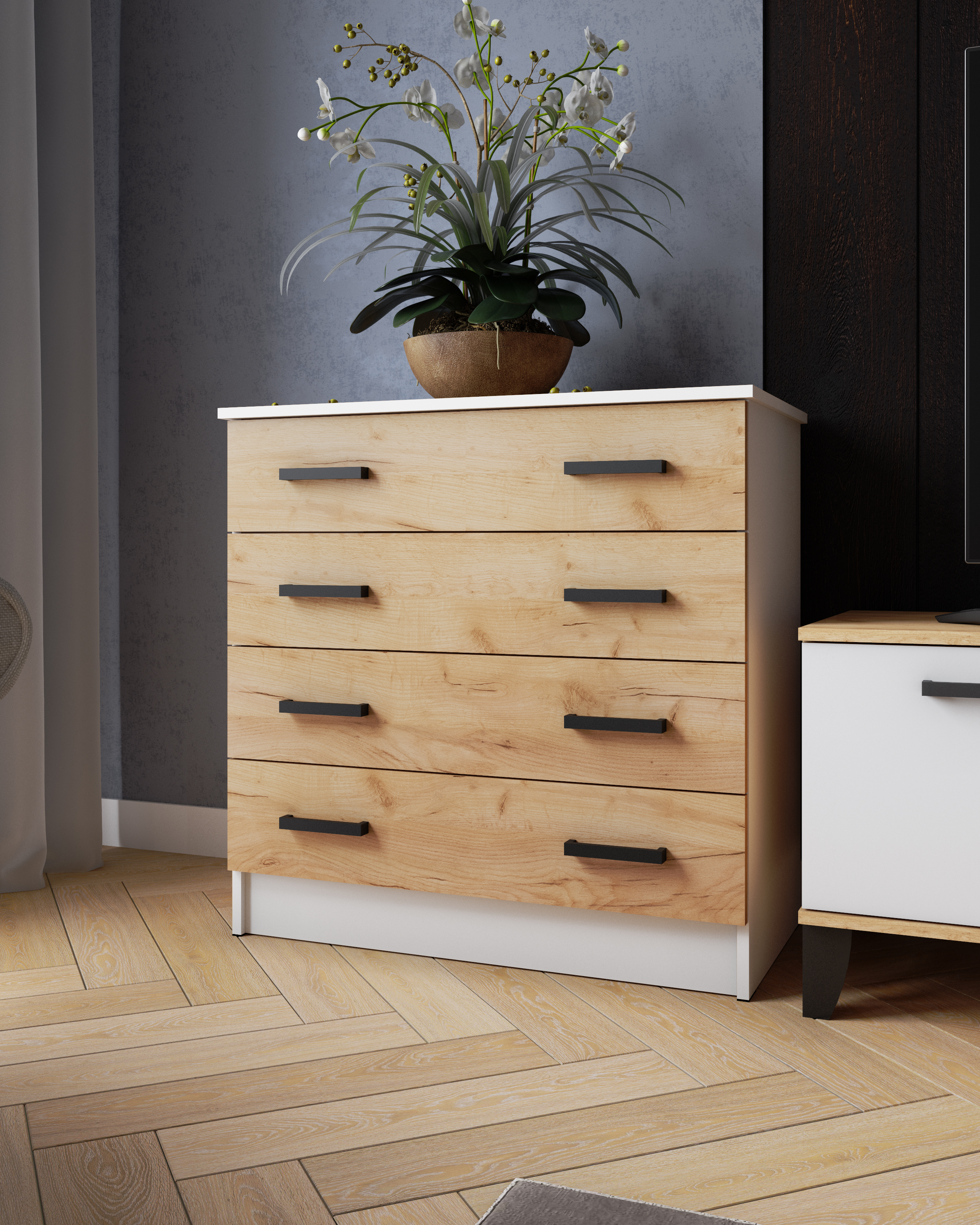 Комод КМ-2 Белый/Дуб крафт золотой